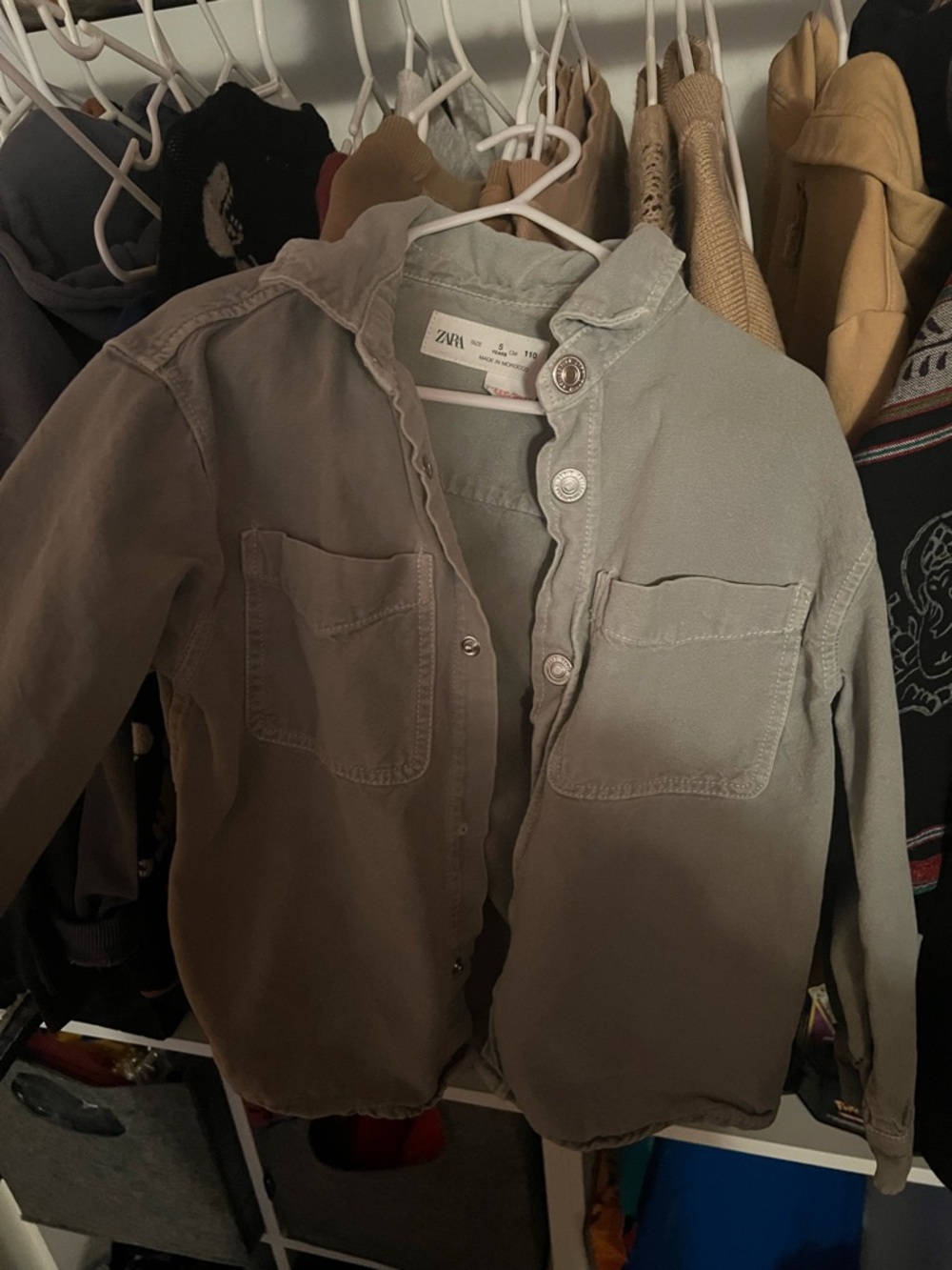Zara Faded Sage Button-Front Utility Shirt